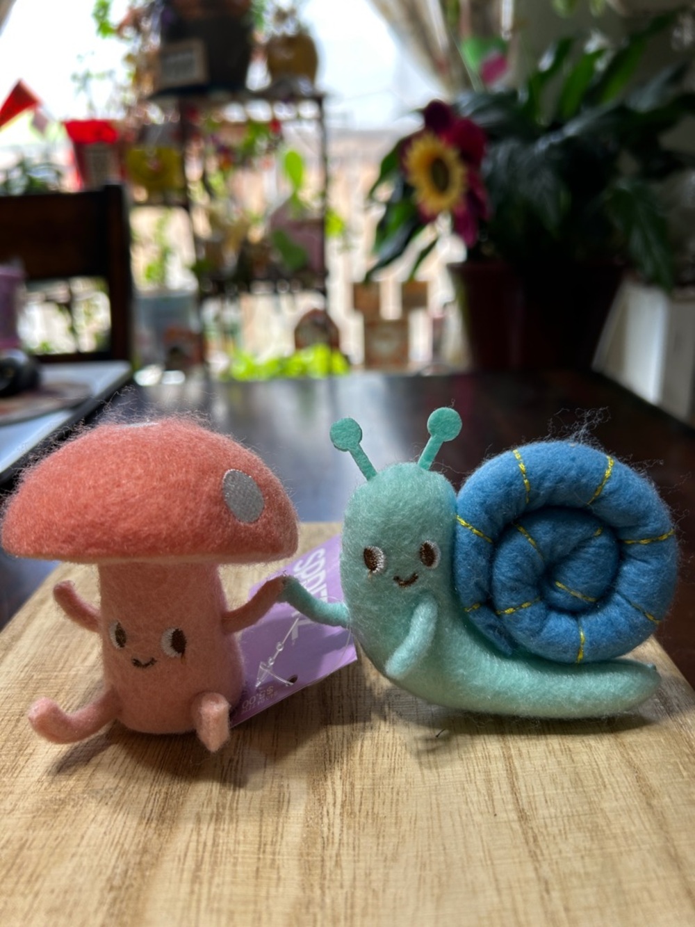 Spritz Mushroom and Snail Duo Felt Figures NWT 2023 Embroidered Face Details